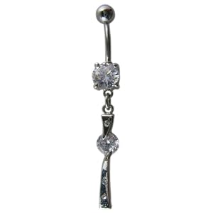 Click here to buy Diamond and Silver Droplet Dangle Belly Button Navel Ring Bar Silver - Chandelier Style by Body Jewelry.