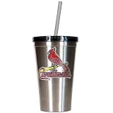MLB 16oz Stainless Steel Insulated Tumbler with Straw Team: Cardinals