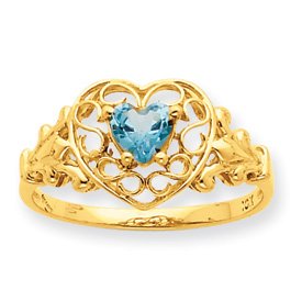 10k Polished Geniune Aquamarine Birthstone Ring