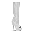 5 3/4 Inch Heel White Peep Toe Boot Sexy Stretch Patent Knee High Boots