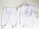 Heaven Sent Christening Set with Onesie, Pants and Bib