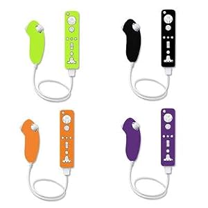 4 Pack of Premium Soft Silicone Gel Skin Cover Cases (Purple, Black, Orange, Neon Green) for Nintendo Wii Remote Controller + Nunchuck [Accessory Export Packaging]