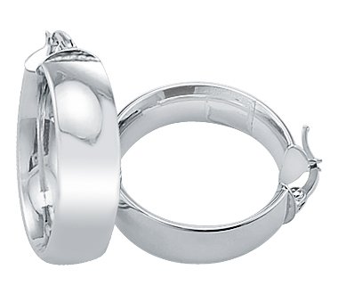 14k White Gold Plain Classic Hoop Huggie Earrings 1″