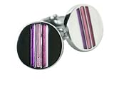 Trendy Tonal Pink & Purple Enamel Round Silver Cufflinks with Presentation Box