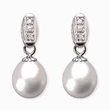 Natural White 7.5-8mm Dewdrop 14k Gold Diamond Cultured Pearl Drop Earrings (White Gold) - by Dahlia Classic Jewelry Collection