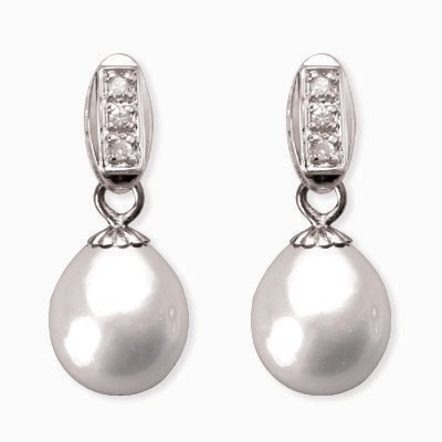 Natural White 7.5-8mm Dewdrop 14k Gold Diamond Cultured Pearl Drop Earrings (White Gold) - by Dahlia Classic Jewelry Collection