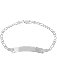 14k White Gold, Figaro Links Kids Childrens Cross ID bracelet 6mm Wide
