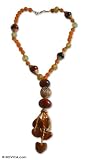 Bead and brass necklace, 'African Hearts' 1.2 W 20.5 L