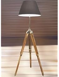 Lighting: Thor Vintage Wooden Lamp Stand Shade Floor Tripod Adjustable Teak Tripod Lamp - NAUTICALMART