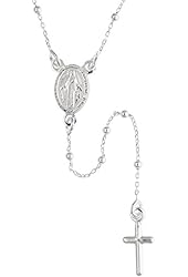 Sterling Silver Baby Rosary Necklace Dainty 1.8 mm Beads Handmade for women Italy, 18 inch