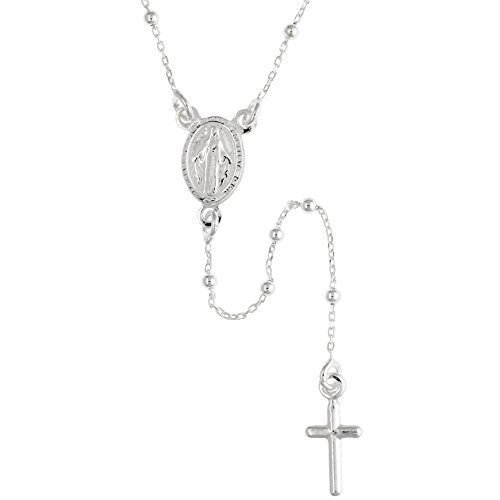 Sterling Silver Baby Rosary Necklace Dainty 1.8 mm Beads Handmade for women Italy, 18 inch