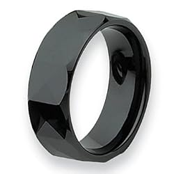 Faceted Polished Black Ceramic Ring (8.0 mm) - Sizes 6-13