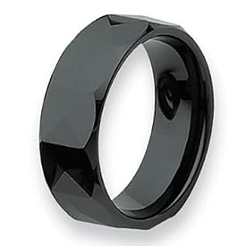 Faceted Polished Black Ceramic Ring (8.0 mm) - Sizes 6-13