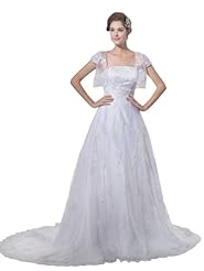 A-line Strapless Satin Beaded Lace Sequined Spring Fall Wedding Dress  with a Chapel Train 