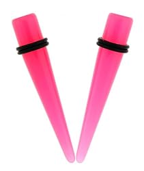 Acrylic "Glow in the Dark" Pink Taper - 00G - Sold as a Pair