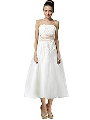 A-line Strapless Satin/Tulle Applique  Dress With a Sash 