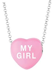 Dark Pink Enamel "My Girl" Sweethearts Silver Necklace, 16 Inch