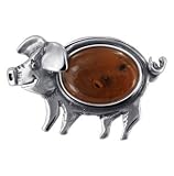 Brown Amber Pig Brooch Sterling Silver Pin