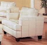 Sofa Chair with Wooden Legs Contemporary White Cream Leather