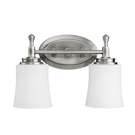Kichler Lighting 5360NI Wharton 2-Light Wall Mount Bath Fixture, Brushed Nickel with Satin-Etched Cased Opal Glass