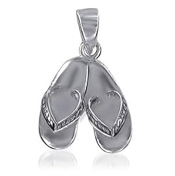 Stylish Sterling Silver Flip Flop Pair 25 MM X 19 MM Pendant Charm