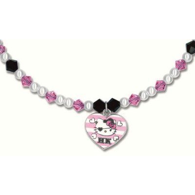 Hello Kitty Swashbuckle Pirate Swarovski Crystal & Faux Pearl Memory Wire Charm Necklace
