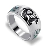 10 MM Bear Band Turquoise Inlay Paws Sterling Silver Navajo South Western Native American Style Ring
