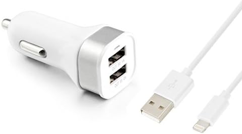 Snatio(TM) 15W 3A Dual Port High Speed USB Car Charger Adapter with 3 Feet USB to 8 Pin Sync & Charging Cable Cord for Apple iPhone 6/ 6 Plus, iPhone 5/ 5s/ 5c, iPod touch 5th gen, iPod Nano 7th gen, iPad Air - Compatible withe IOS 8 (White)