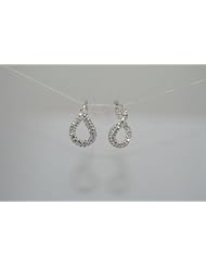 STERLING SILVER RHODIUM PLATED WHITE TWIST HUGGIE HOOP EARRING