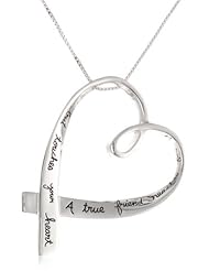 Sterling Silver "A True Friend Reaches For Your Hand But Touches Your Heart" Ribbon Heart Pendant Necklace , 18"