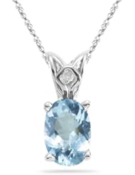 2.25 Cts of 10x8 mm AA Oval Aquamarine Solitaire Scroll Pendant in 14K White Gold