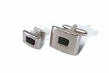 Geoffrey Beene Silver Rectangle with Black Onyx Center Cufflink and Stud set