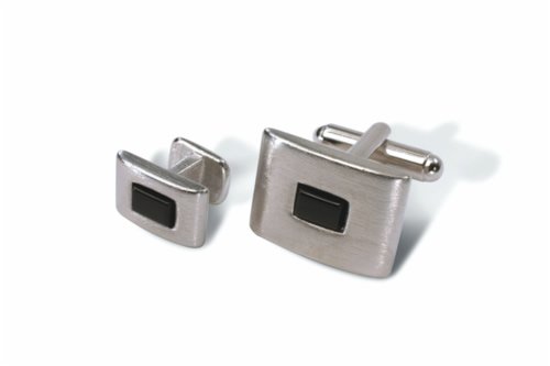 Click here to buy Geoffrey Beene Silver Rectangle with Black Onyx Center Cufflink and Stud set.