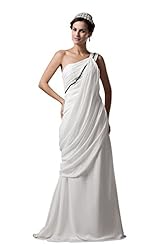 One Shoulder  Beaded Charmeuse/Chiffon Evening Dress  With Ruffles