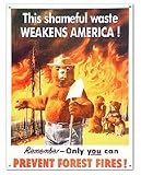TIN SIGN NOSTALGIC ~ SMOKEY THE BEAR SHAMEFUL WASTE PREVENT FOREST FIRES