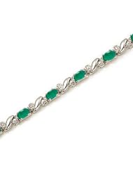 14k White Gold Natural Emerald And Diamond Tennis Bracelet