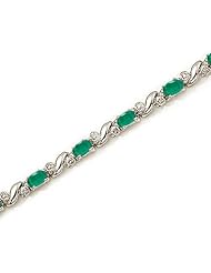14K White Gold Oval Emerald and Diamond Bracelet
