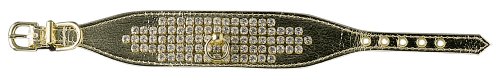 Pet Supply Imports – Gold Swank 1 1/2″ Vinyl Collar with five rows of rhinestones Size 20