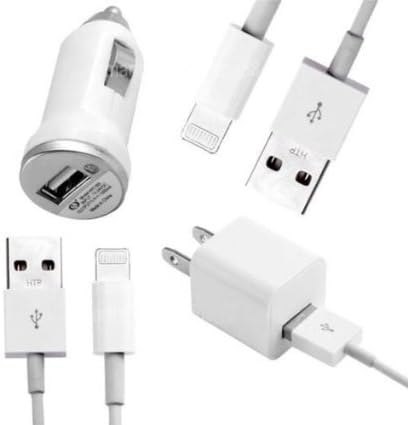 WeiC Cellular 4in1 SET - Quantity 2x 3 Feet Data Transfer Syncing 8 Pin Usb + 1a Wall / 750mah Car Plug for Iphone 6 plus 5 5s 5c Mini 1 2 Ipad 4th Ipod 5th pod Nano 7th Gen IOS 8 compatible