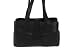 Black leather shoulder handbag with gathered front and two long straps by Kinsey
