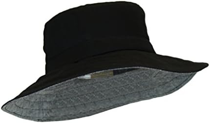 Black 100% Cotton Adjustable Lined Bucket Sun Hat w/ UPF 50+ UV Protection