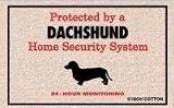 Dachshund Home Security System Doormat (Taupe background/ red and black lettering, 18' x 27' )