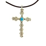 By Navajo Artist: Annie Lincoln: Beautiful! Sterling-silver Navajo Turquoise Cross Genuine Leather...