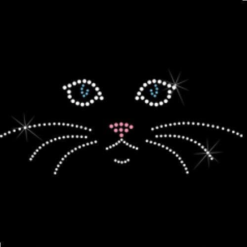 Cute Cat Face Rhinestone Iron on Transfer Rhinestones C56