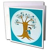 Janna Salak Designs Nature and Spirituality - Cute Tree Hugger Design Brown and Blue - Greeting Cards-12 Greeting Cards with envelopes