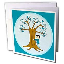 Janna Salak Designs Nature and Spirituality - Cute Tree Hugger Design Brown and Blue - Greeting Cards-12 Greeting Cards with envelopes