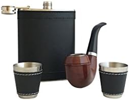 Best Flask for Men-Hip Hydro Liquor flasks for groomsmen flask-Flask Set with vintage smoke pike,2 shot glass cups and funnel-Leather Pewter Flasks for women-Whiskey Blue Purple Irish Rum Flask Black