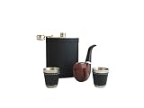 Best Flask for Men-Hip Hydro Liquor flasks for groomsmen flask-Flask Set with vintage smoke pike,2 shot glass cups and funnel-Leather Pewter Flasks for women-Whiskey Blue Purple Irish Rum Flask Black