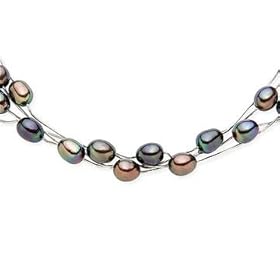 9.5-10.5mm Cultured Black Freshwater 72 Inch Pearl Necklace on Sterling Silver Snake Chain