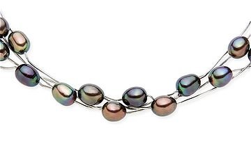 9.5-10.5mm Cultured Black Freshwater 72 Inch Pearl Necklace on Sterling Silver Snake Chain